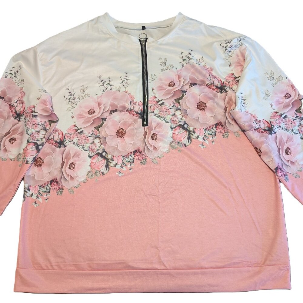 Pink and White Floral 3/4 Sleeve Sweatshirt Size 3XL